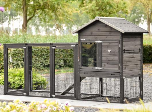 Konijnenhok Prestige Medium Black met ren Functional 278x90x150cm