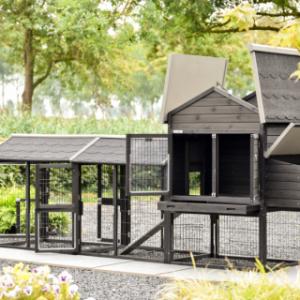 Het legnest van kippenhok Prestige Medium Black is voorzien van een scharnierend dak