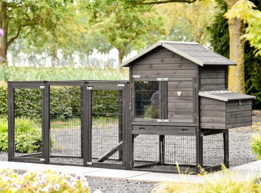 Kippenhok Prestige Medium Black met ren Functional en legnest 303x90x150cm