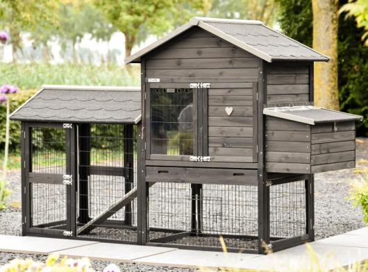 Kippenhok Prestige Medium Black met ren en legnest 229x90x150cm