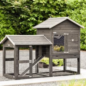 Konijnenhok Prestige Medium Black met ren links · anti-knaag