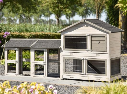 Konijnenhok Excellent Medium Light-Grey met 2 rennen Space Small 276x67x132cm
