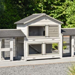 Het konijnenhok Excellent Medium Light-Grey is uitgebreid met 2 rennen
