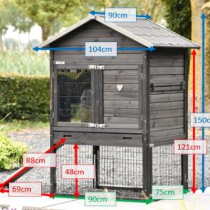 Verschillende afmetingen van het konijnenhok Prestige Medium