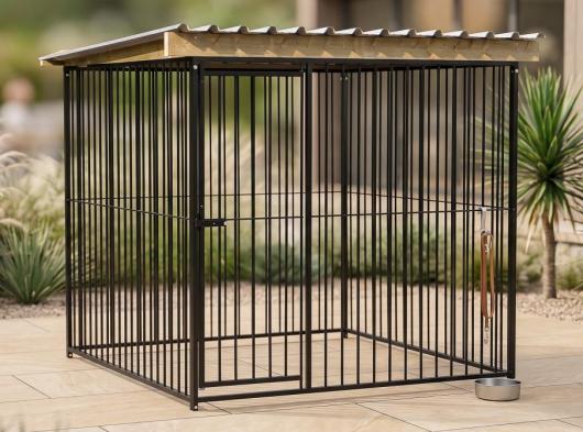 Hondenkennel FLINQ Zwart met dak Extra - vuren hout 226x220x199cm