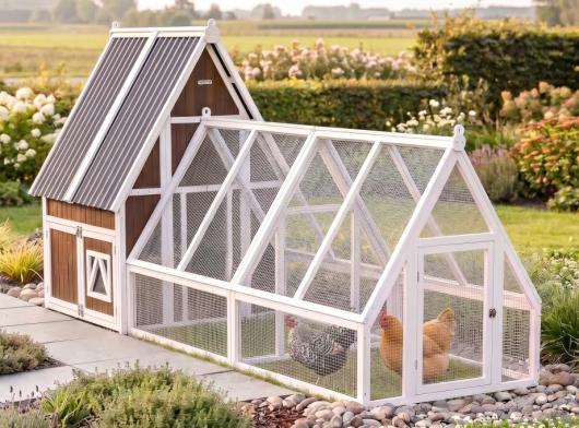 Kippenhok Pip met dubbele ren 130x385x180cm