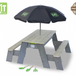 EXIT Aksent Zand-, Water- en Picknicktafel met Parasol en kinder tuingereedschap