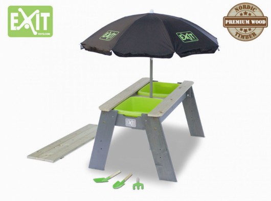 Exit Aksent Zand- en Watertafel L met parasol en kinder tuingereedschap