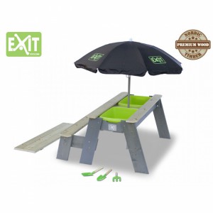 EXIT Aksent Zand-, Water- en Picknicktafel 1 bankje - met Parasol en kinder tuingereedschap
