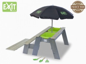 EXIT Aksent Zand-, Water- en Picknicktafel 1 bankje - met Parasol en kinder tuingereedschap