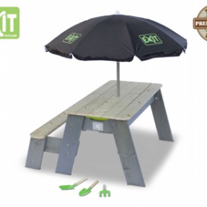 EXIT Aksent Zand-, Water- en Picknicktafel 1 bankje - met Parasol en kinder tuingereedschap