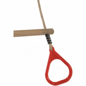 Houten ringtrapeze met kunststof ringen PH-touw rood