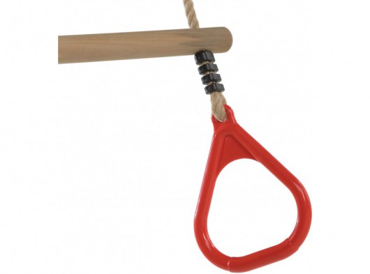 Houten ringtrapeze met kunststof ringen PH-touw rood