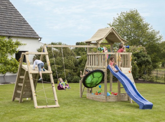 Speeltoestel Pagoda 120 met glijbaan en @challenger | Blue Rabbit