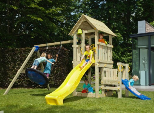 Speeltoestel Blue Rabbit Kiosk hoog met aanbouwelementen en 2 glijbanen