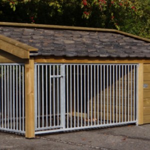 De hondenkennel Rex 3 is voorzien van 3 spijlenpanelen