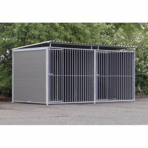 Dubbele hondenkennel Ferm 4x2m, met dak en WPC-panelen