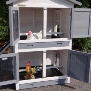 SHOWMODEL - kippenhok / konijnenhok Double Small met 1 ren White-grey