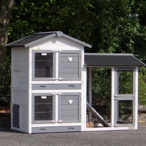 SHOWMODEL - kippenhok / konijnenhok Double Small met 1 ren White-grey 162x72x121cm