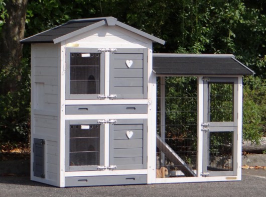 SHOWMODEL - kippenhok / konijnenhok Double Small met 1 ren White-grey 162x72x121cm