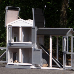 SHOWMODEL - kippenhok / konijnenhok Double Small met 1 ren White-grey 162x72x121cm