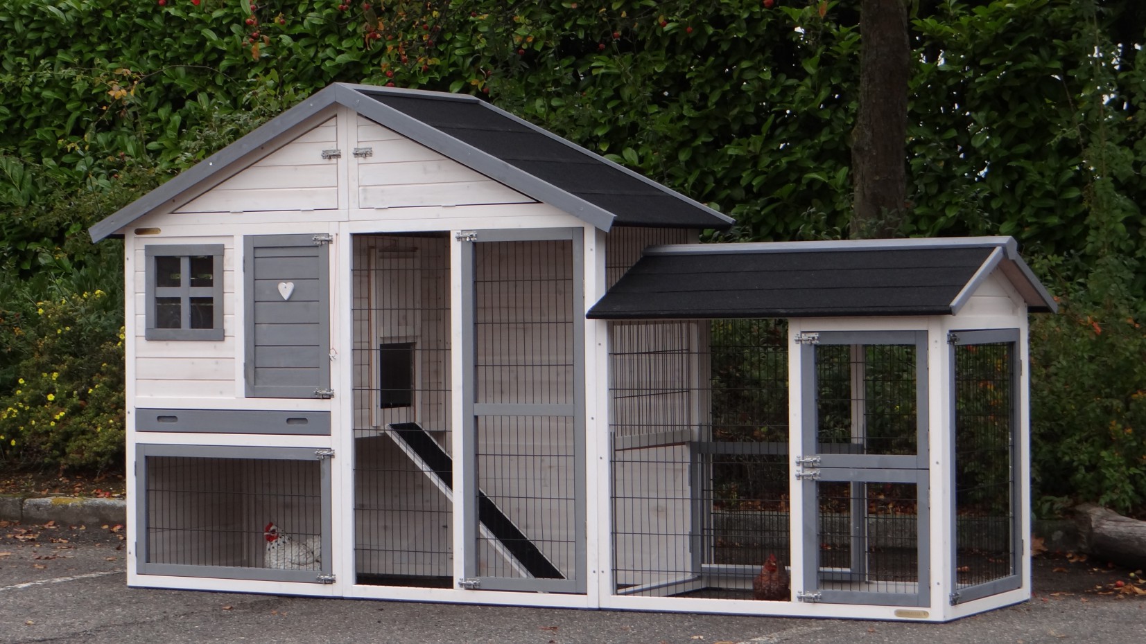 Kippenhok Holiday Medium White Grey Met Extra Uitloopren 289x80x151cm