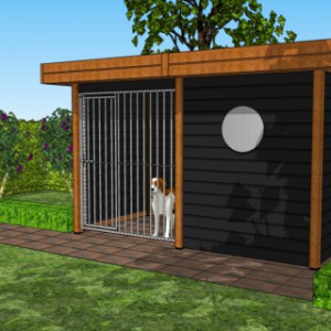 Hondenkennel Douglashout-zwart, eenvoudig bouwpakket met duidelijke opbouw beschrijving