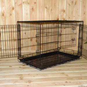 Hondenbench 93cm, zwarte bench met 3 ruime deuren met dubbele sluiting