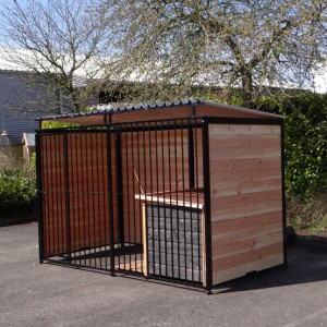 Hondenkennel FERM Zwart 300x150cm, inclusief dak en hondenhok Select