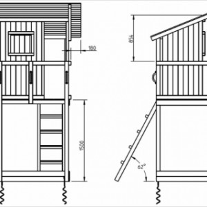 Afmetingen Beach hut hoog, speeltoestel met glijbaan