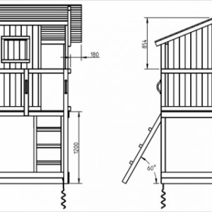 Afmetingen speeltoestel Beach Hut laag | voor- & zijaanzicht