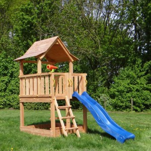 Prooi leer Geschatte Speelhuis hout voor buiten | Blue Rabbit Pagoda Laag met glijbaan