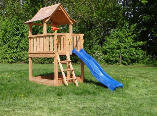 Reden rem wekelijks Speelhuis hout voor buiten | Blue Rabbit Pagoda Laag met glijbaan
