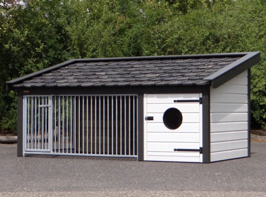 Hondenkennel Rex 2 Wit/Antraciet met nachthok 341x182x163cm